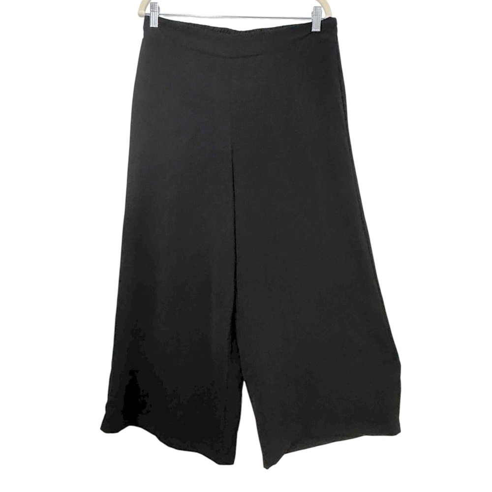 Adrianna Papell Womens Black Wide Leg Culotte Pants Elastic Waist Size Medium